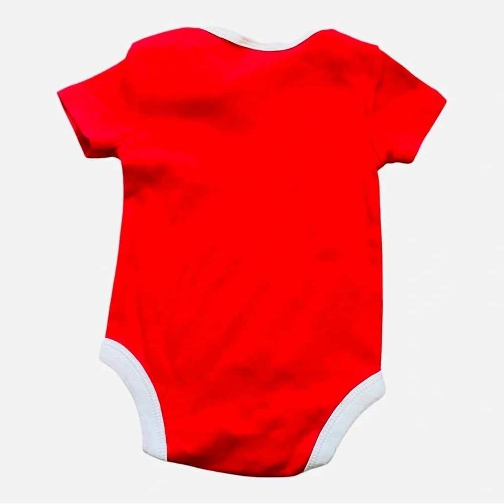 Russell R casual red one piece Unisex 3-6 M white trim snaps graphic design